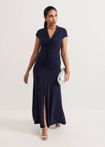 Phase Eight Petite Daisy Ruched Dress Navy Australia | CB8019573